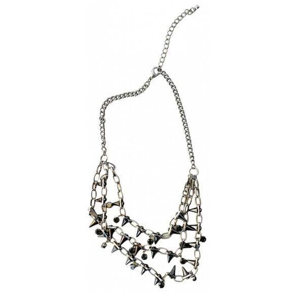 NORDSTROM REVOLVE Silver Gunmetal Stud Charm Layered Multi Statement Necklace - Picture 1 of 8